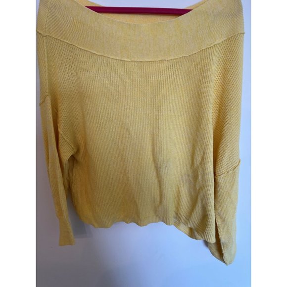 Free People Women's Medium Linen Yellow Oversized Cowl Neck Sweater - Picture 1 of 7